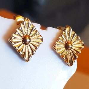 Gold Tone Sunburst Diamond Shape Stud Earrings